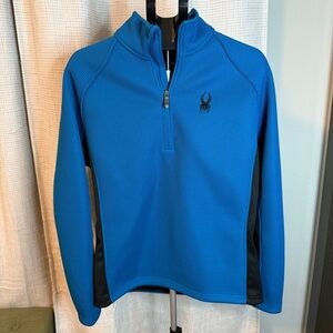 Spyder Men's Blue and Black Half-Zip Sweater